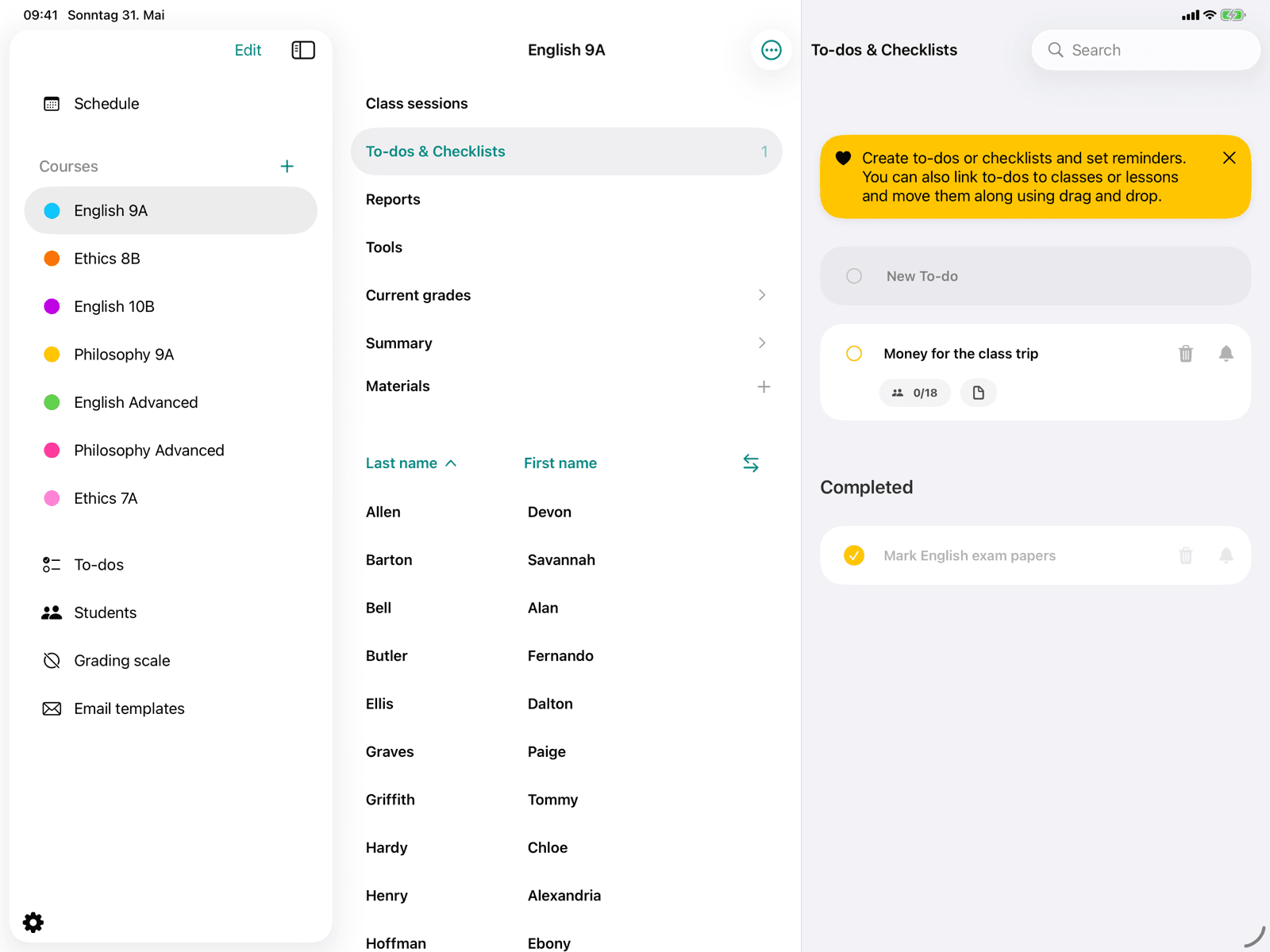 To-do list with open and completed entries