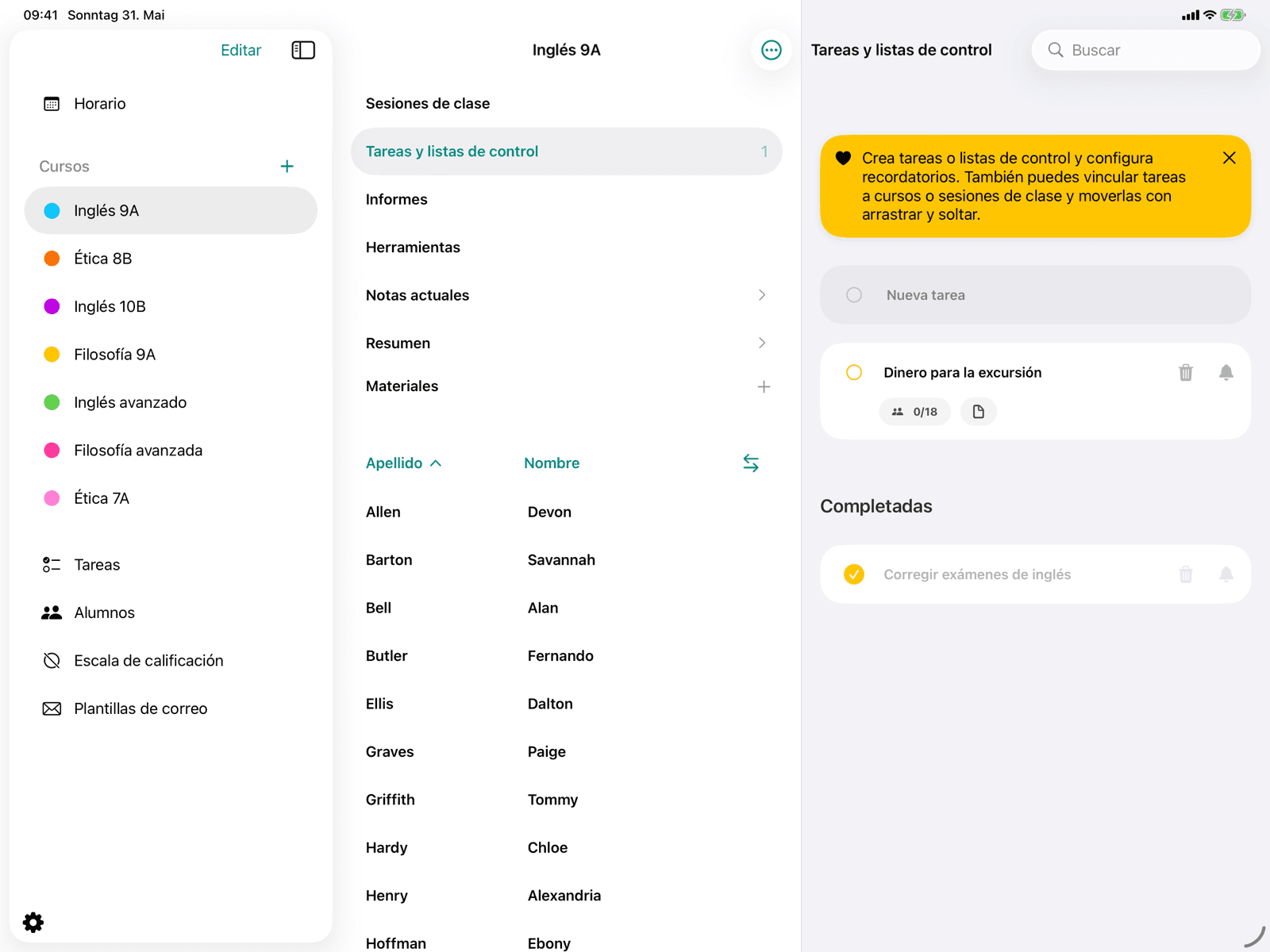 Lista de tareas con entradas abiertas y completadas