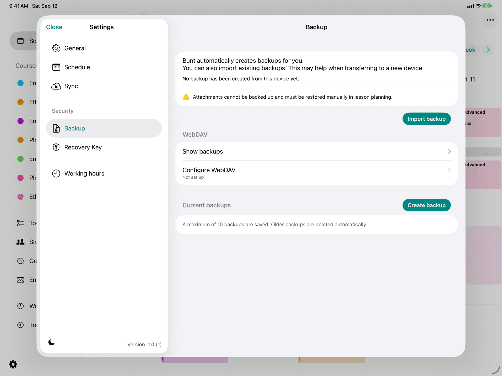 Backup settings
