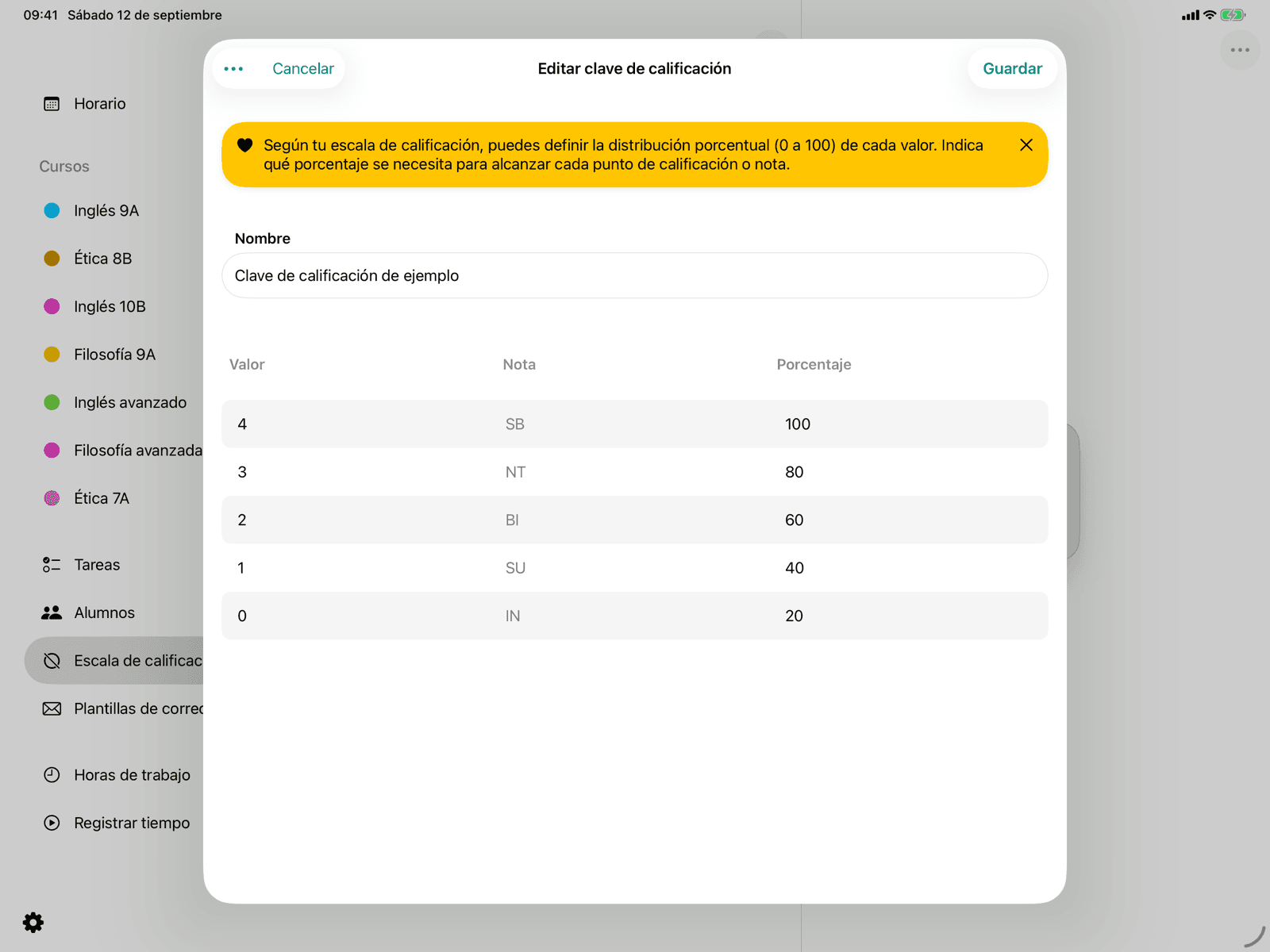 Editar clave de calificación