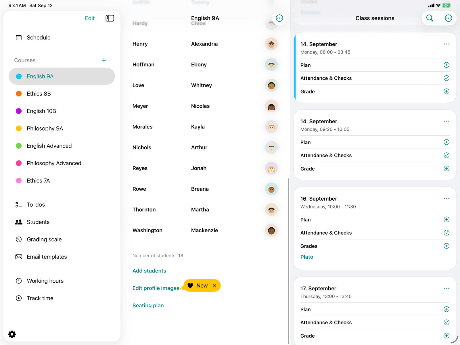 'Edit profile images' button at the bottom of the course view