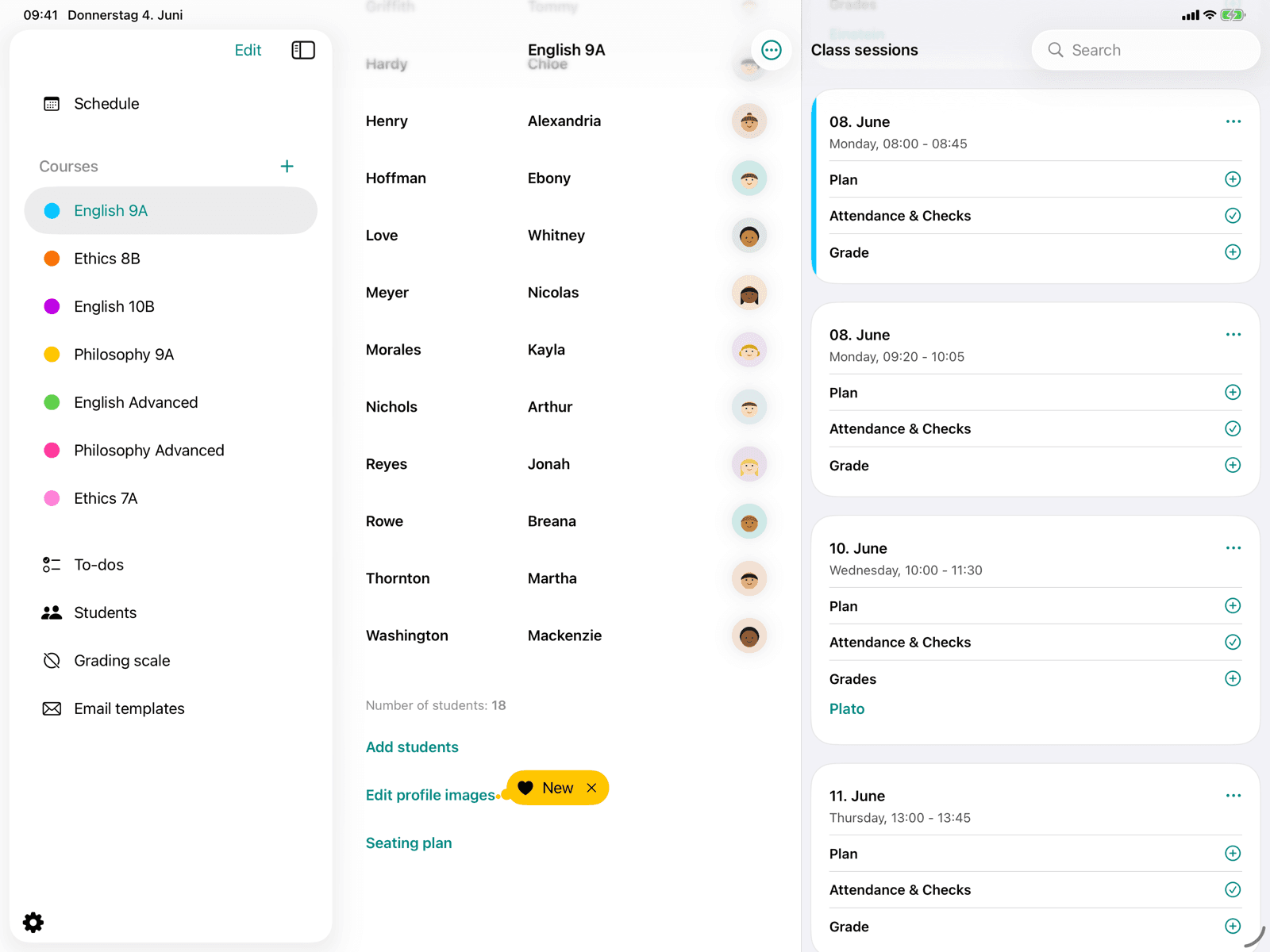 'Edit profile images' button at the bottom of the course view