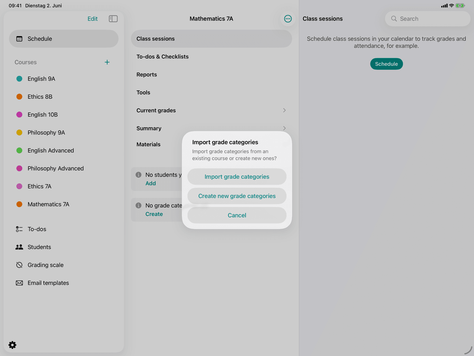 Dialog for creating grade categories