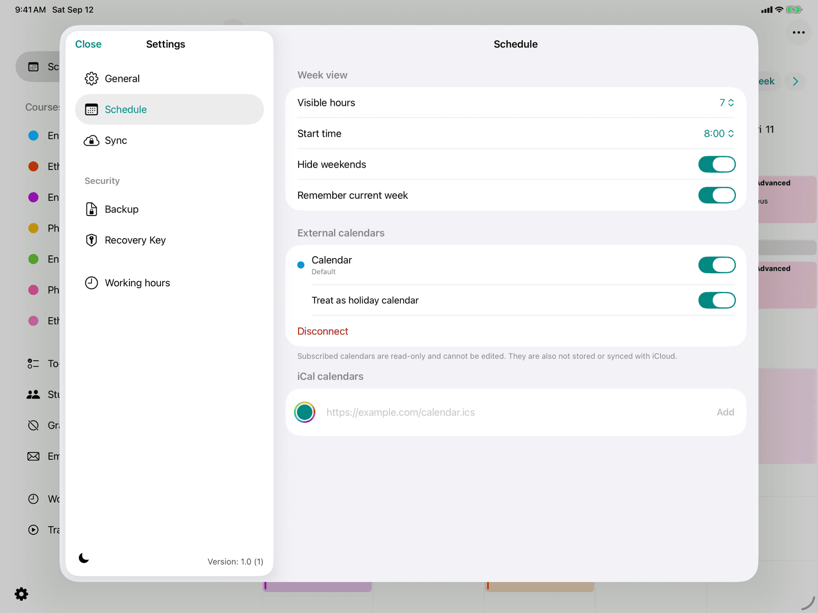 Calendar settings