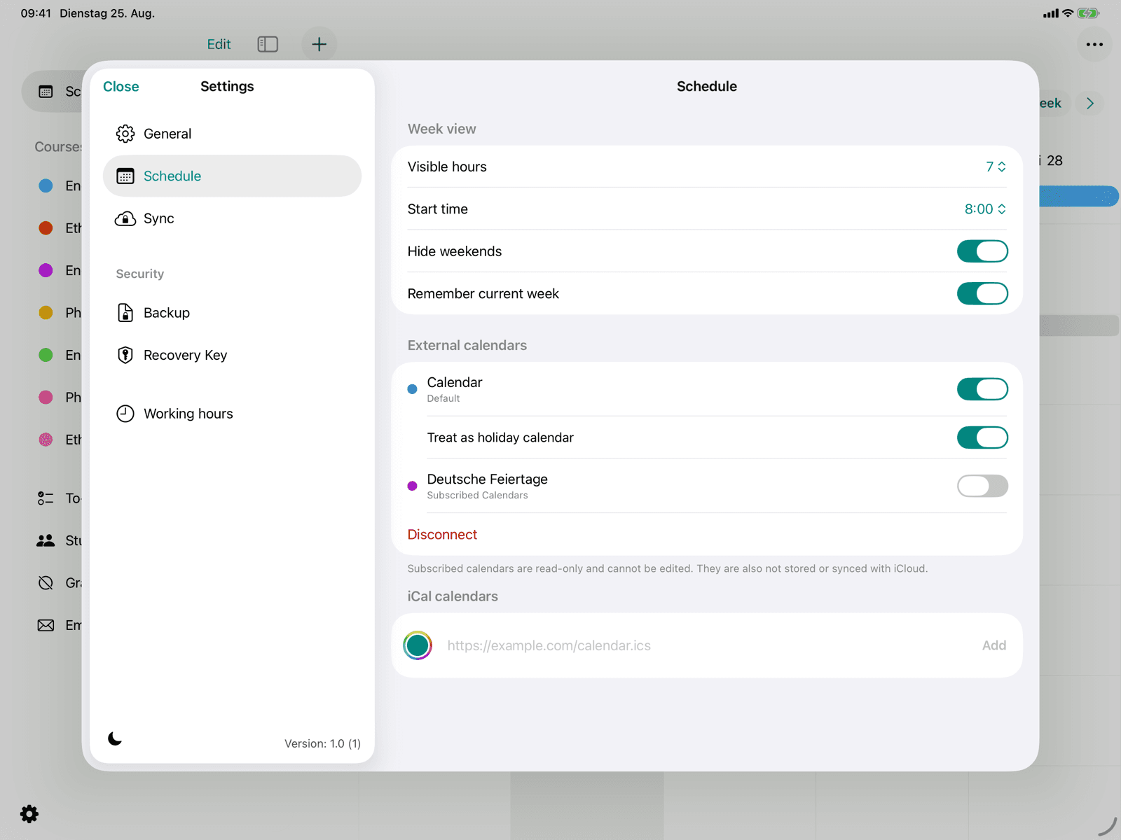 Subscribed device calendar with the holiday switch on