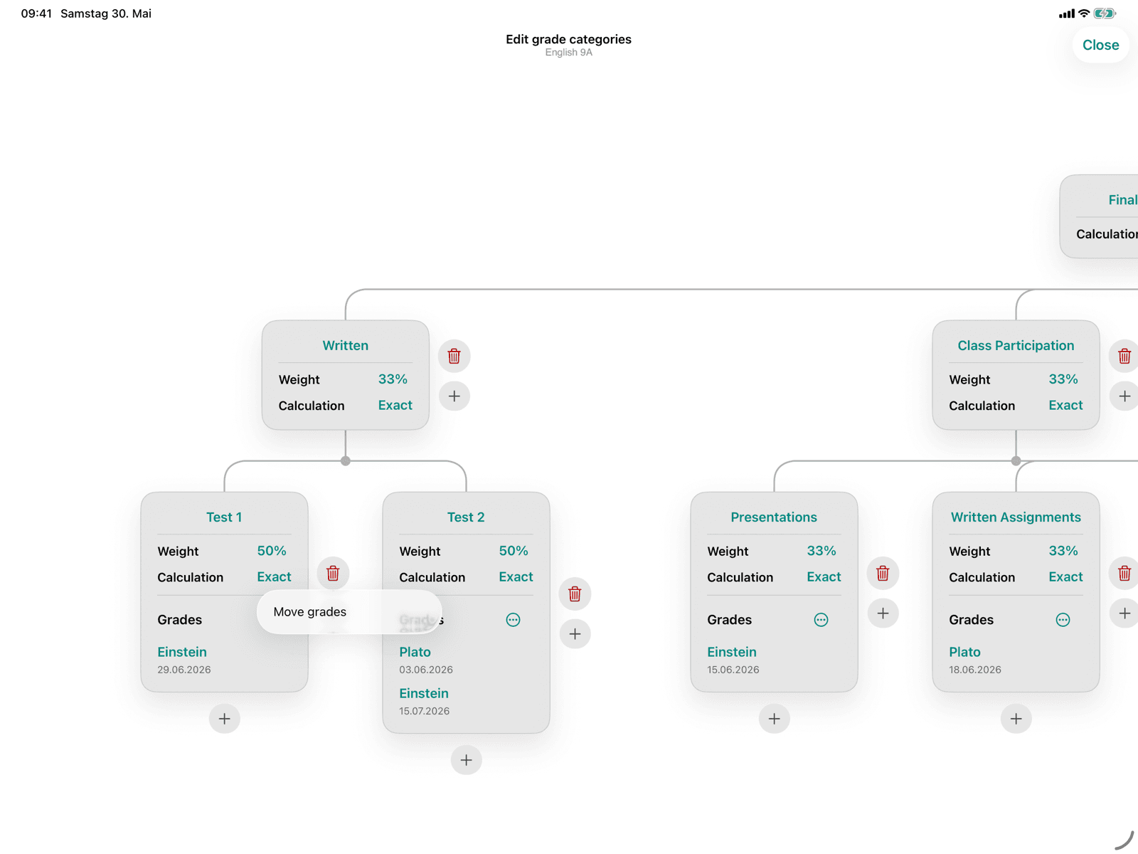 Grade category node with the Move gradings action
