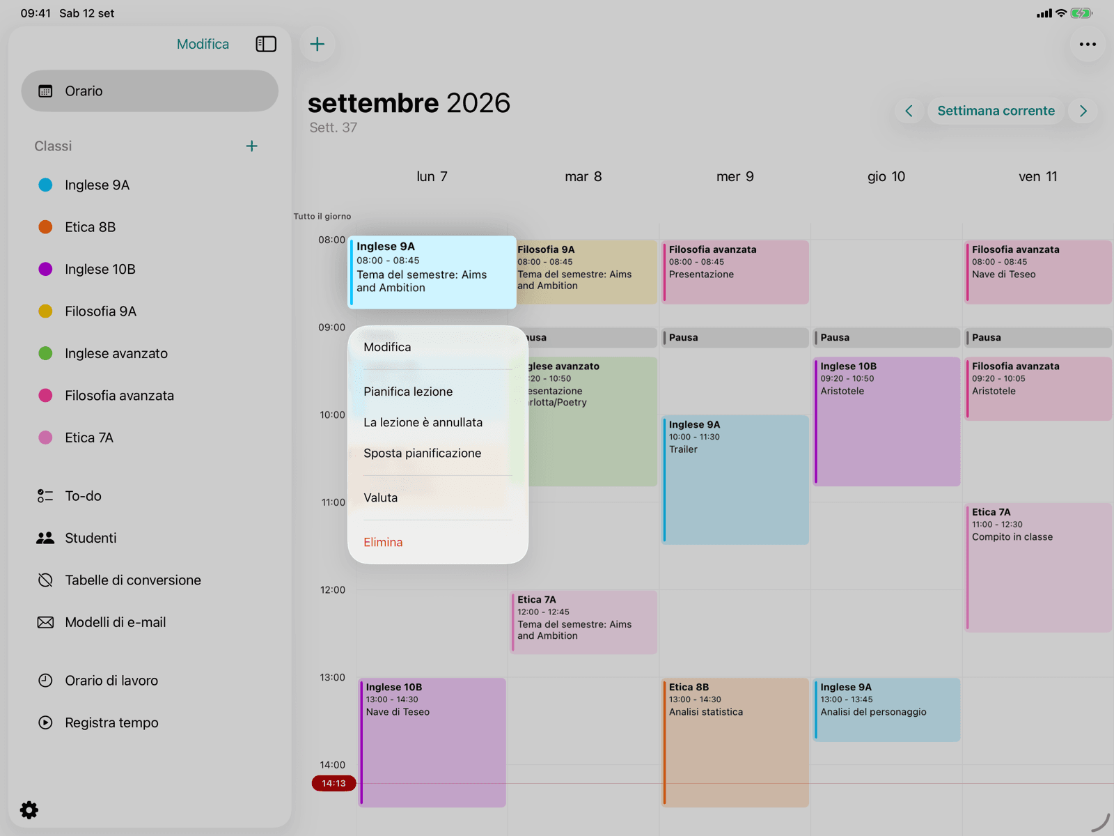 Lezione nel calendario