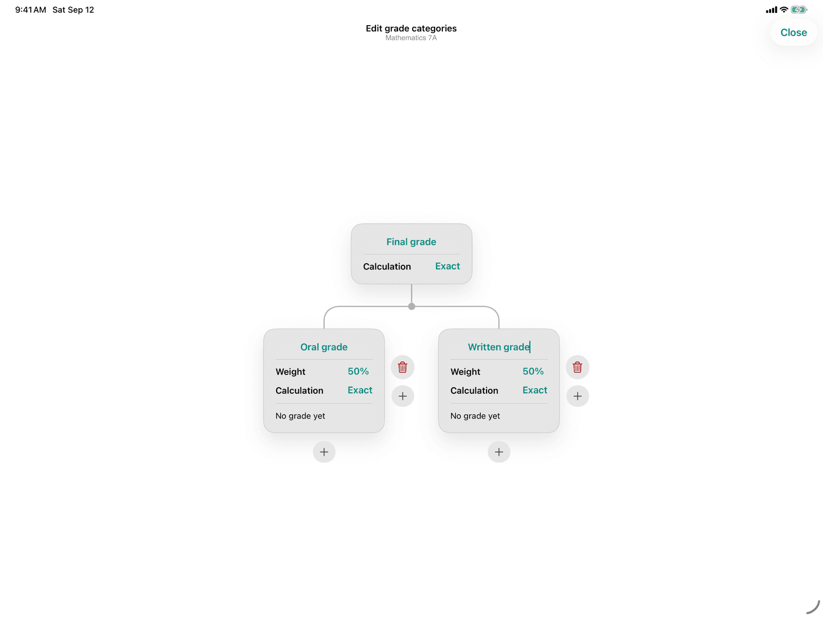 Edit grade categories