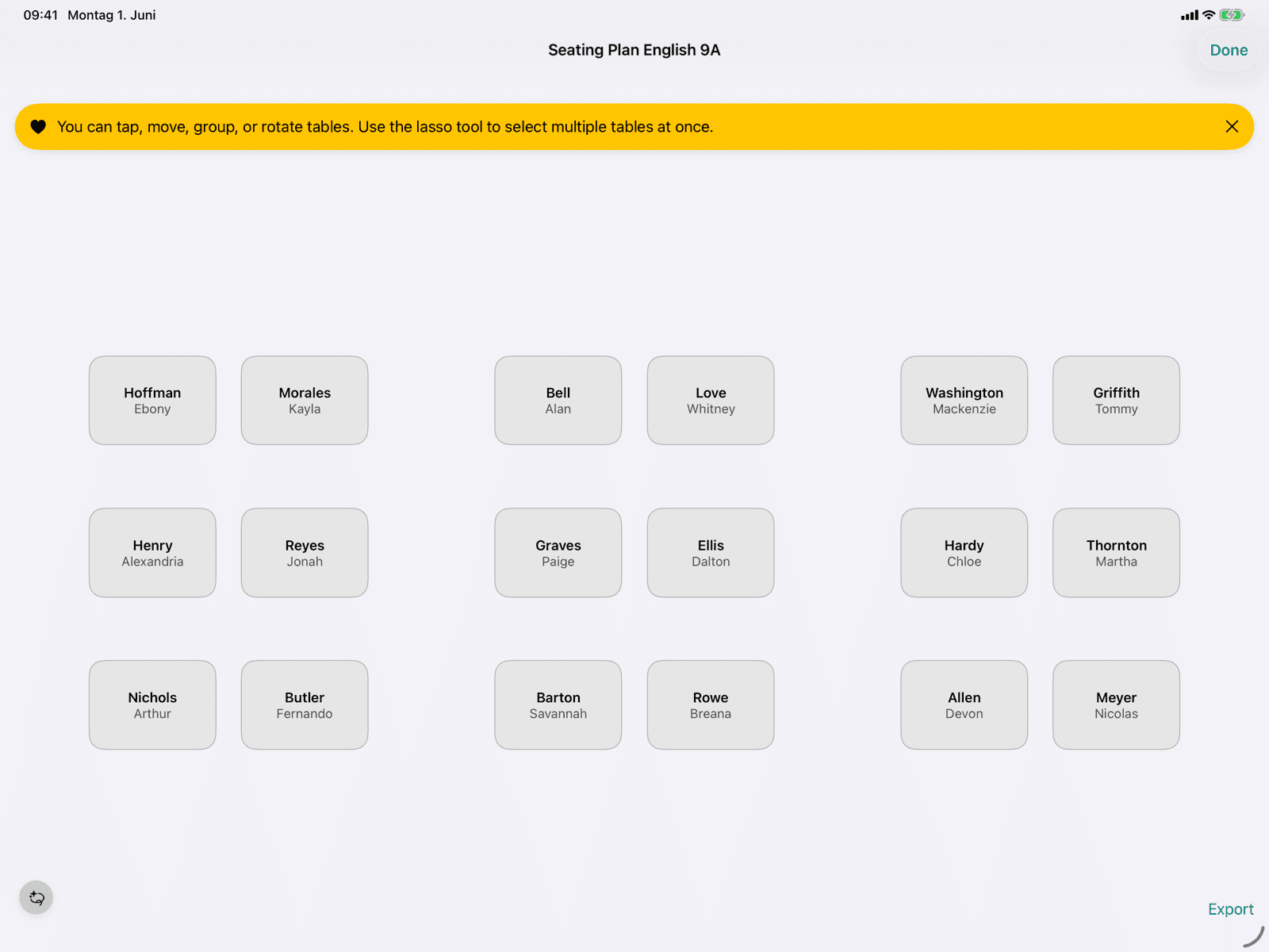 Seating plan editor with distributed desks