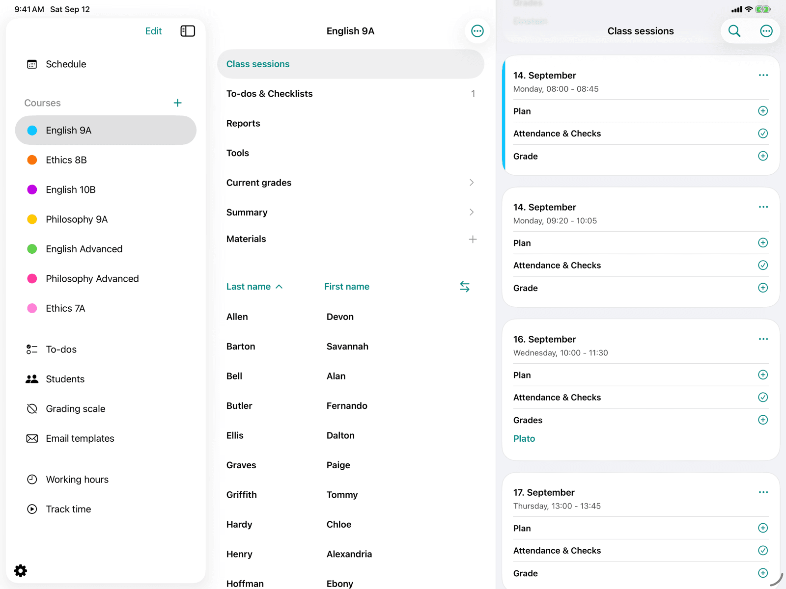 Chronological lesson timeline of the course