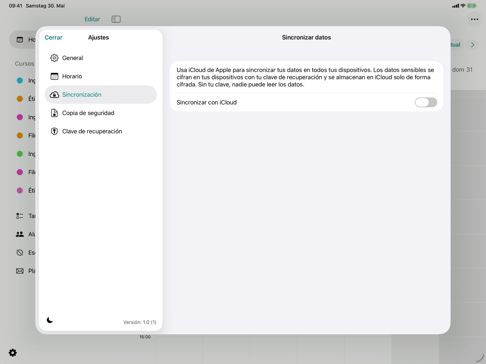 Interruptor e indicador de estado de iCloud
