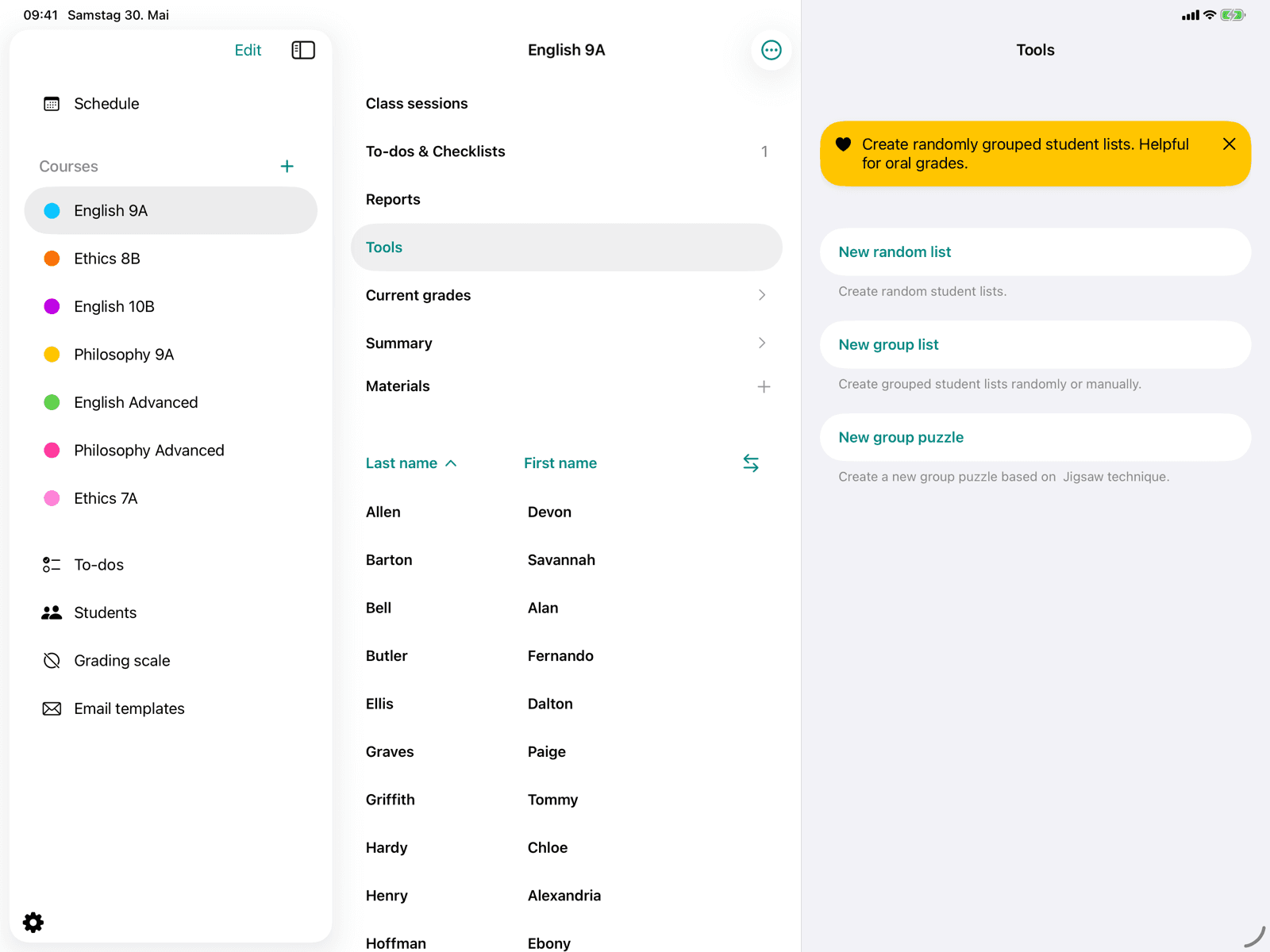 Group puzzle section in Tools