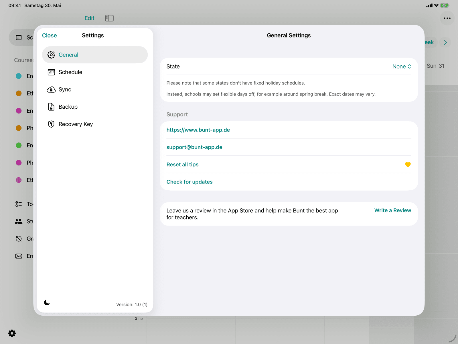 General settings with state and support