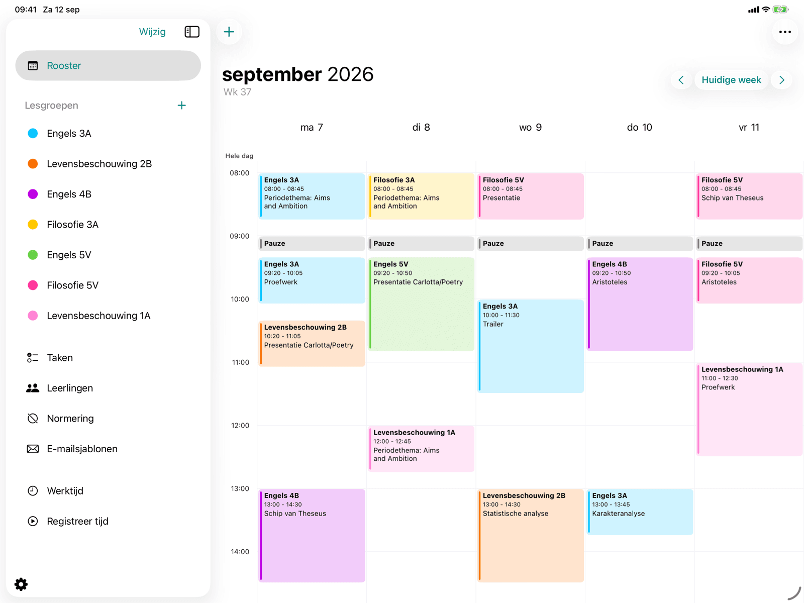Weekweergave met activiteiten en de weeknavigatie