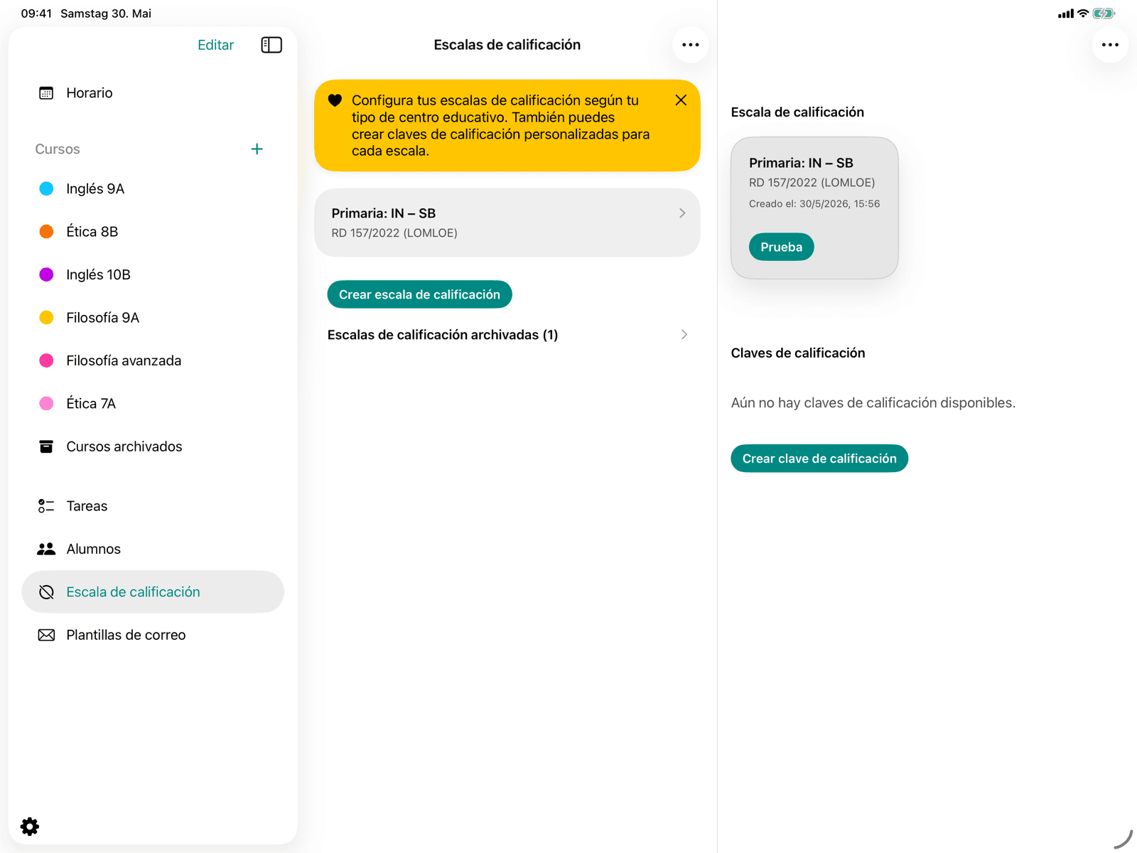Botón para mostrar las claves de calificación archivadas