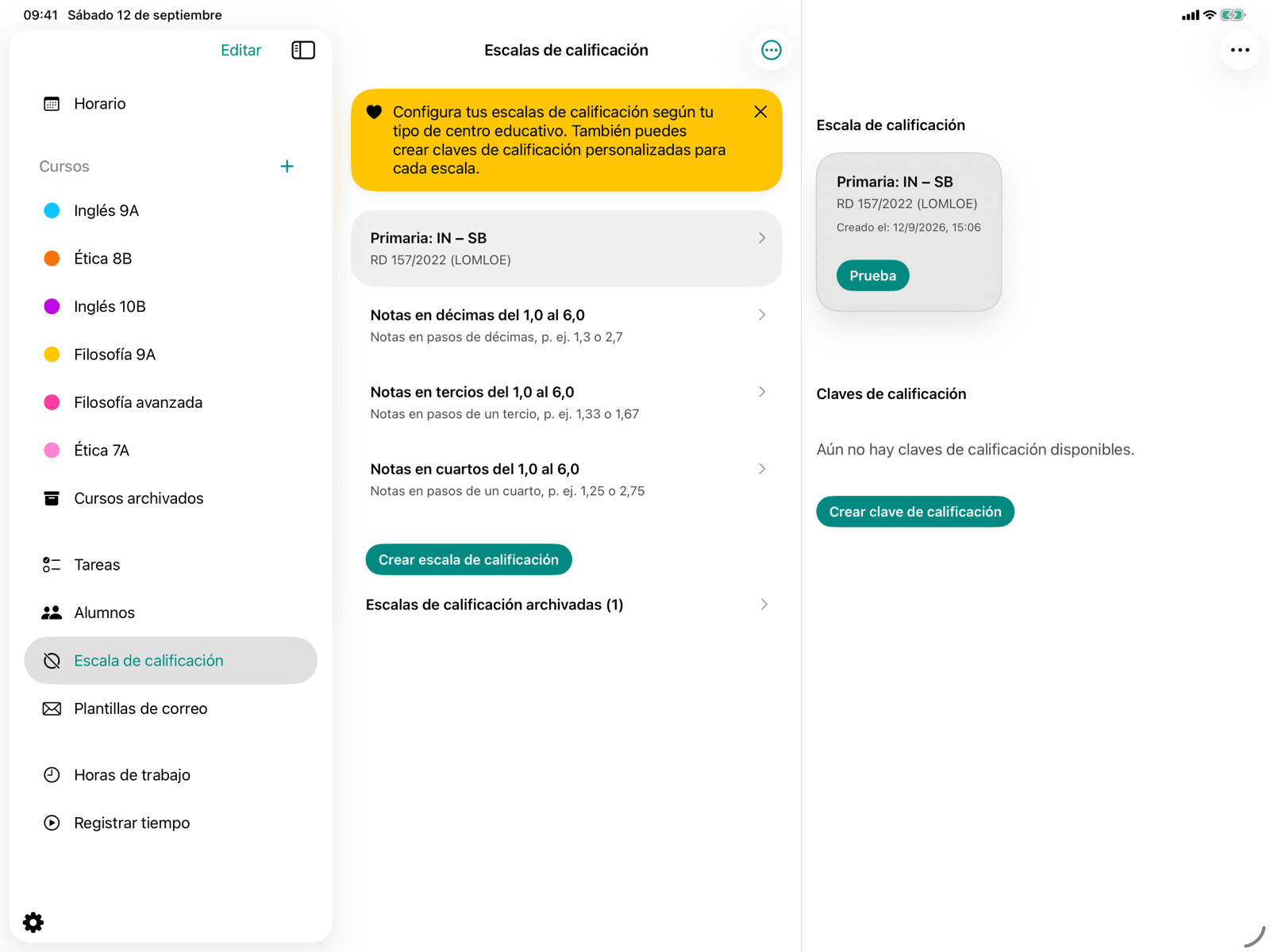Botón para mostrar las claves de calificación archivadas