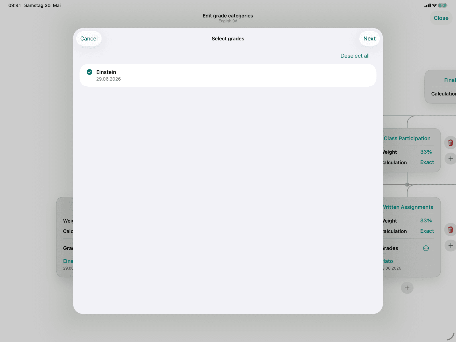 Selecting the gradings to move