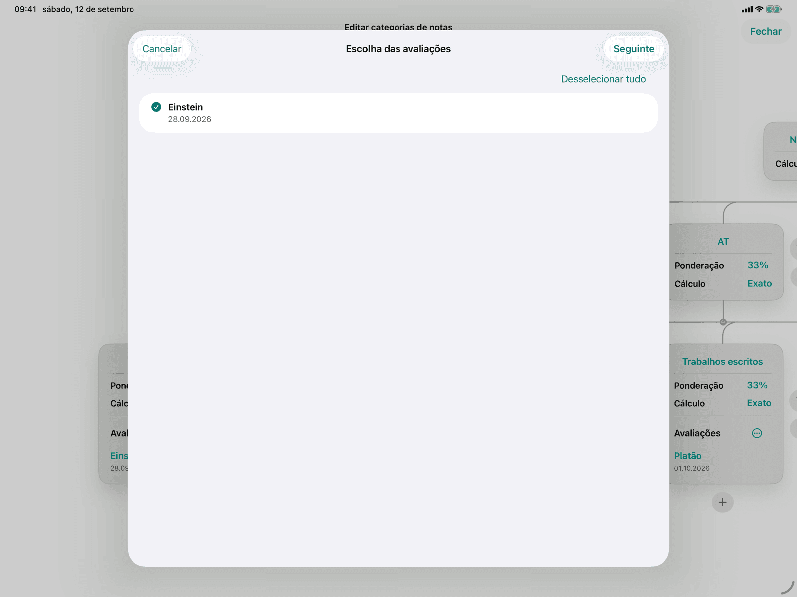 Escolha das avaliações a mover
