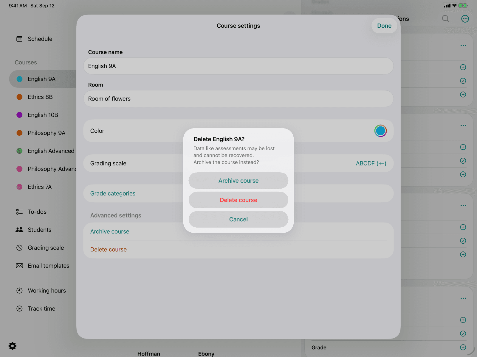Advanced settings with archive and delete