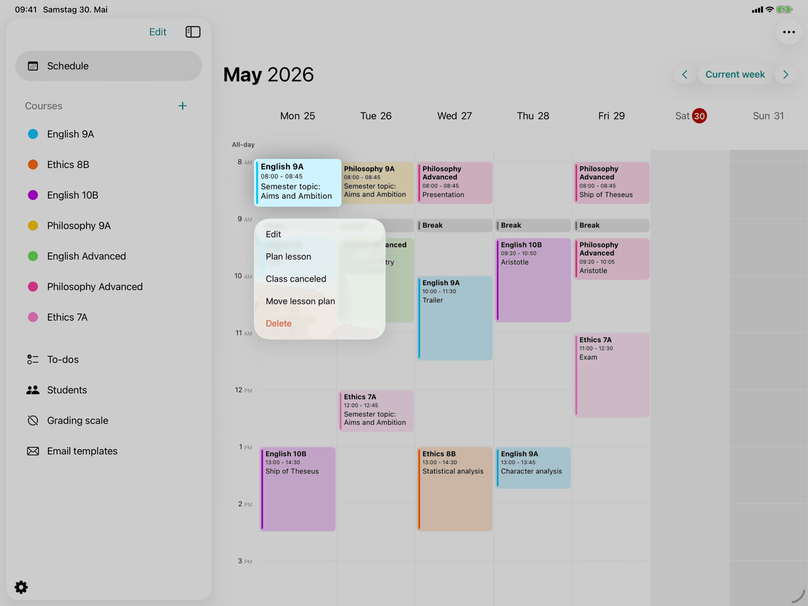 Context menu on an event