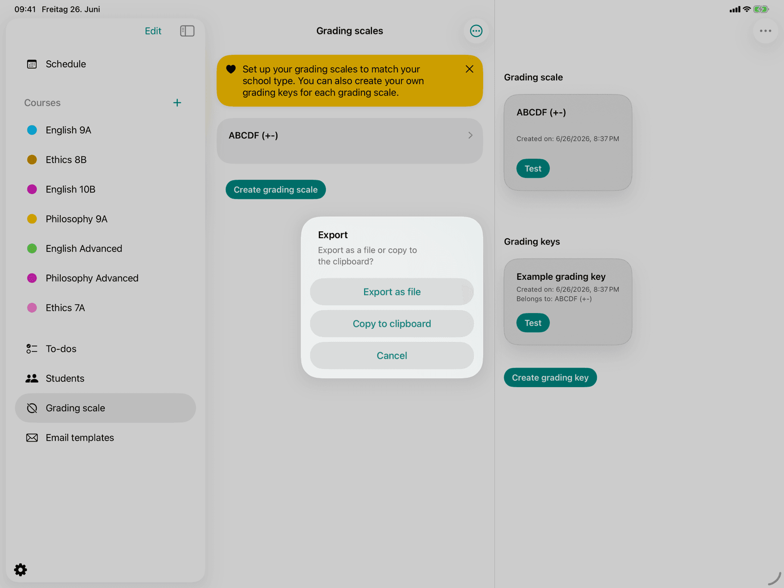 Export dialog with file and clipboard options