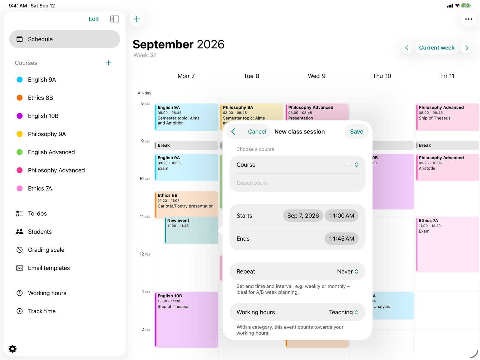 Create a course event