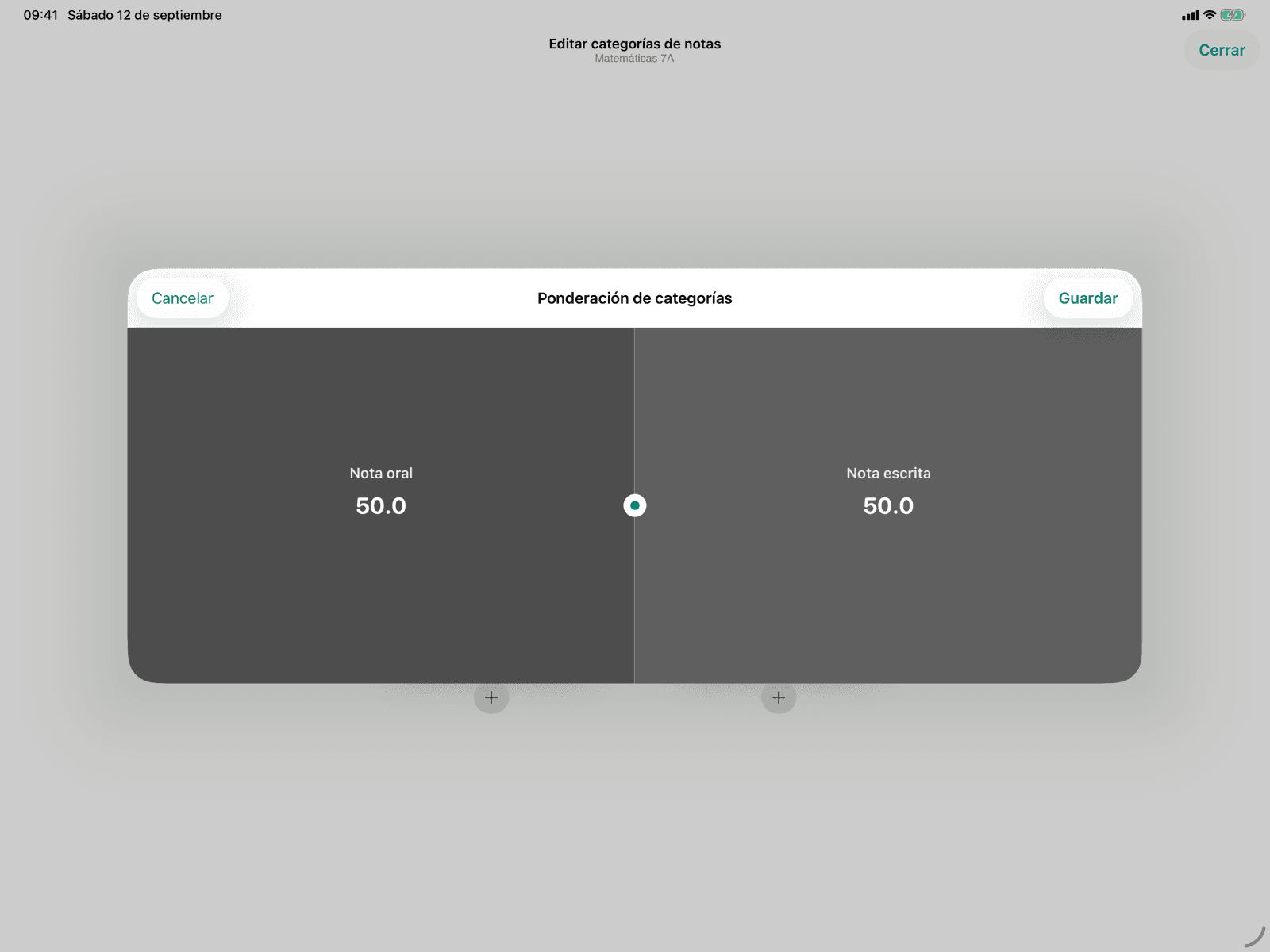 Control deslizante para la ponderación de las categorías hermanas