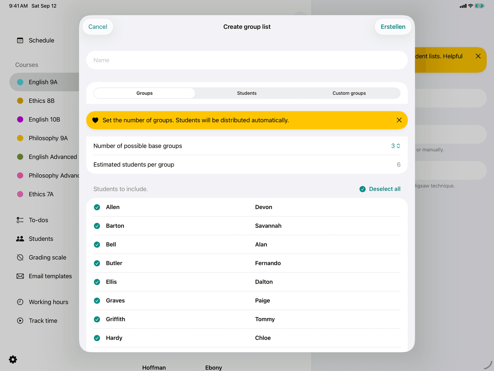 Group configuration with mode selection