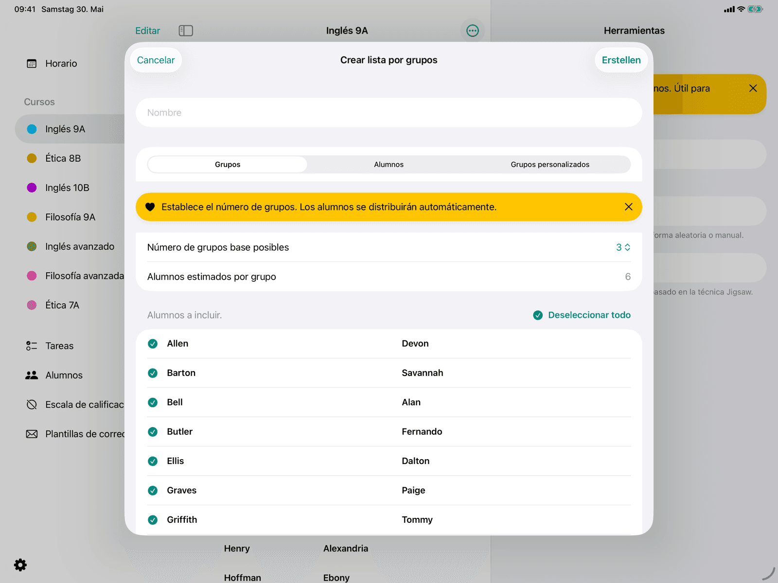 Configuración de los grupos con selección de modo