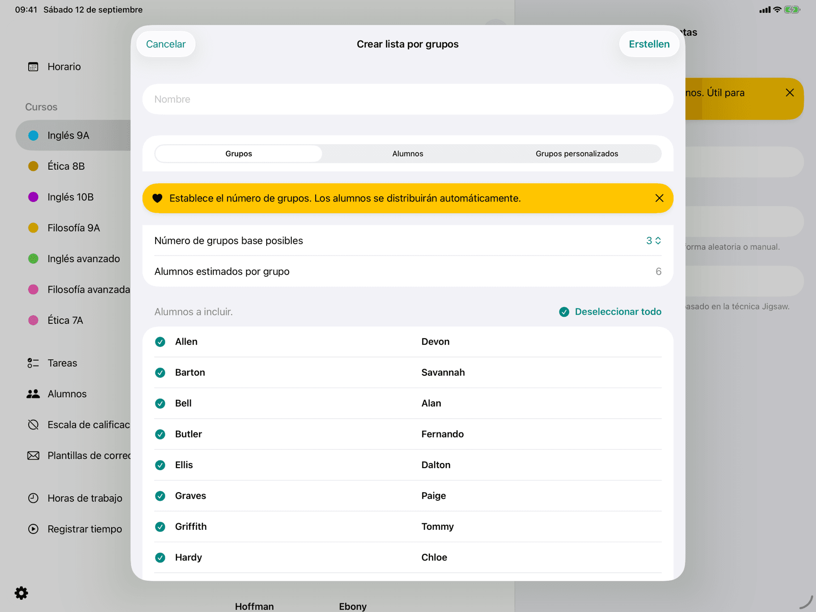 Configuración de los grupos con selección de modo