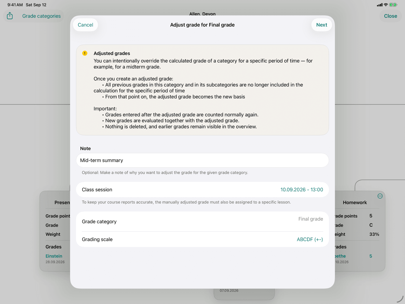 Editor with note and lesson