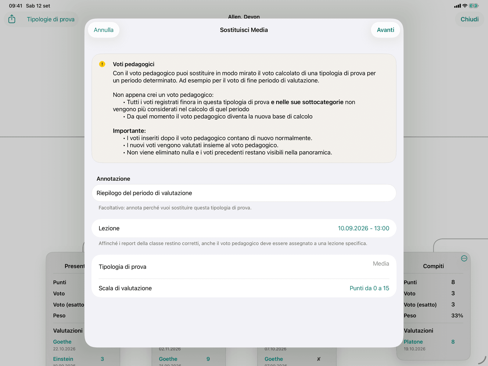 Editor con annotazione e lezione