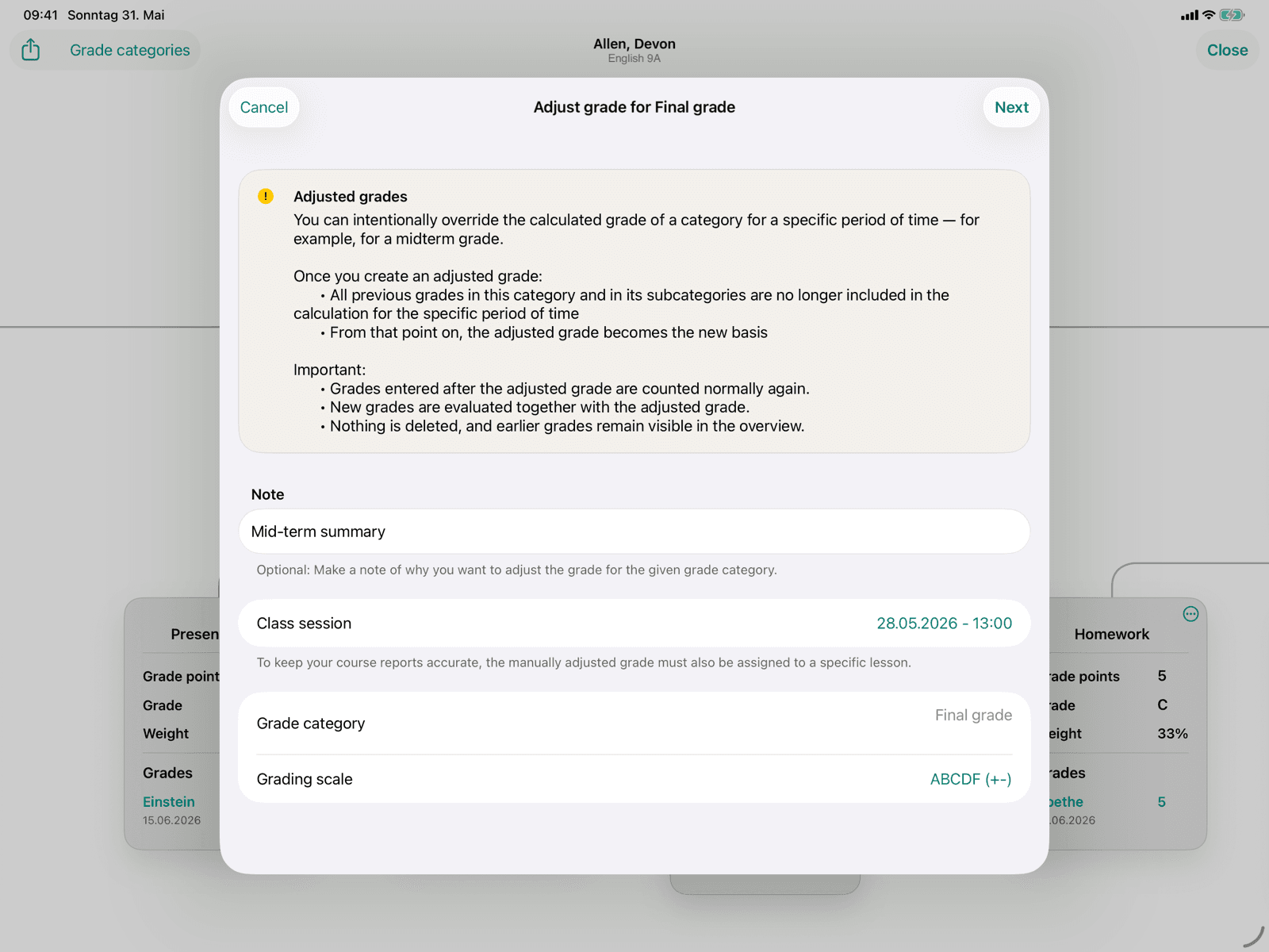 Editor with note and lesson