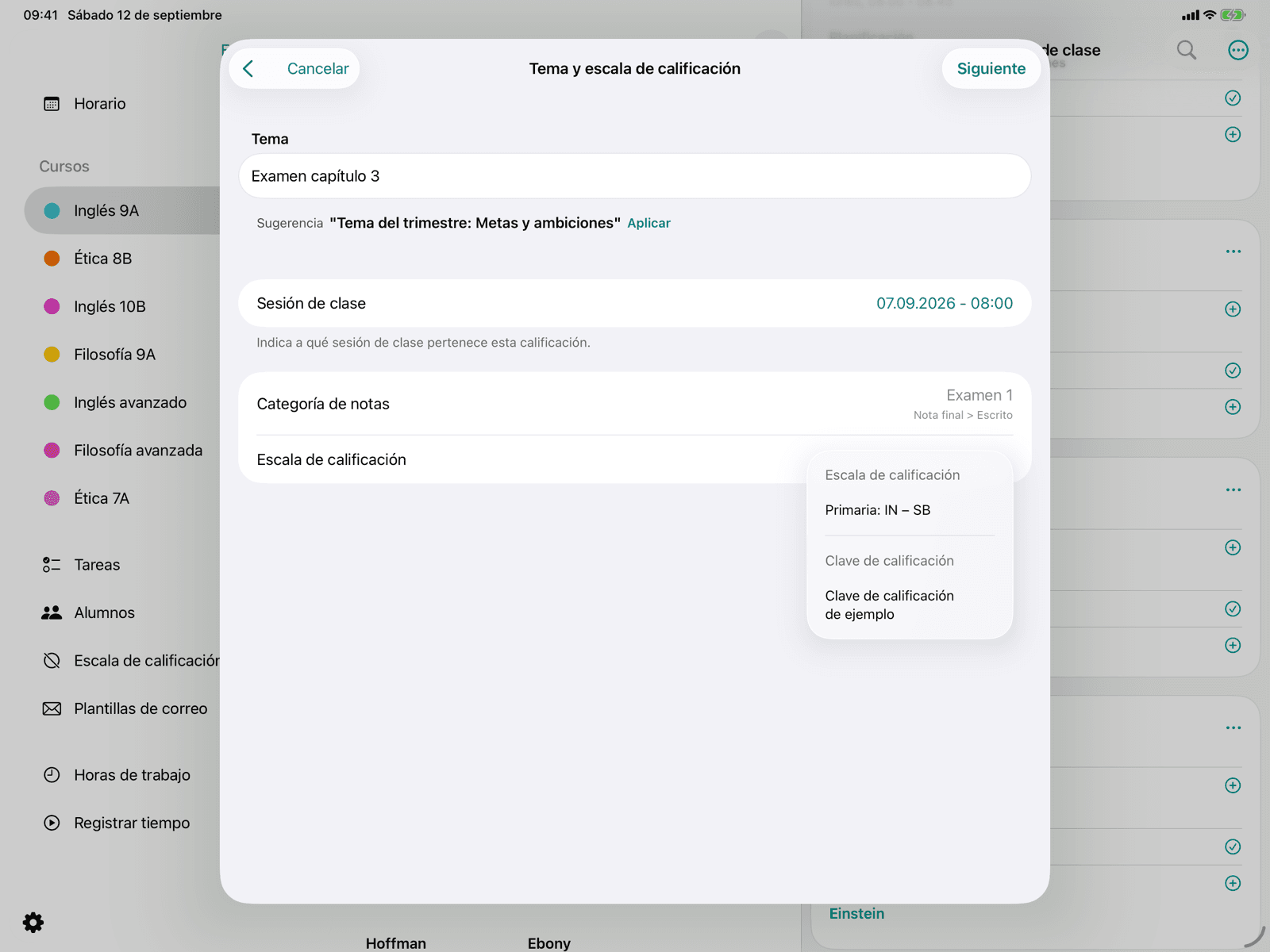 Tema, clase y escala de calificación