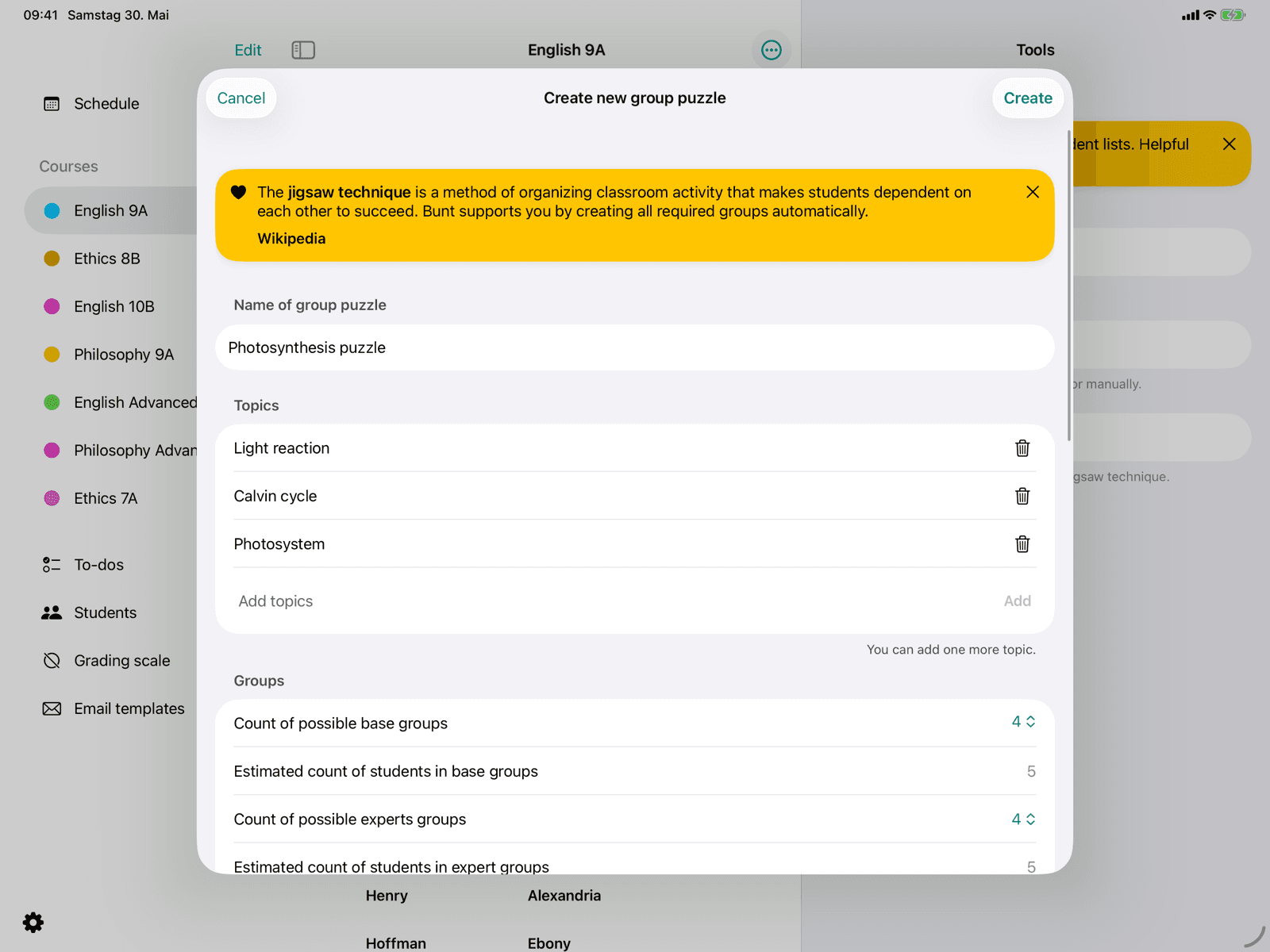 Topic and group settings
