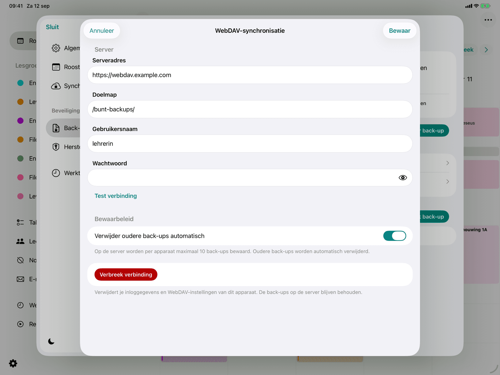 Invoerformulier voor de WebDAV-verbinding