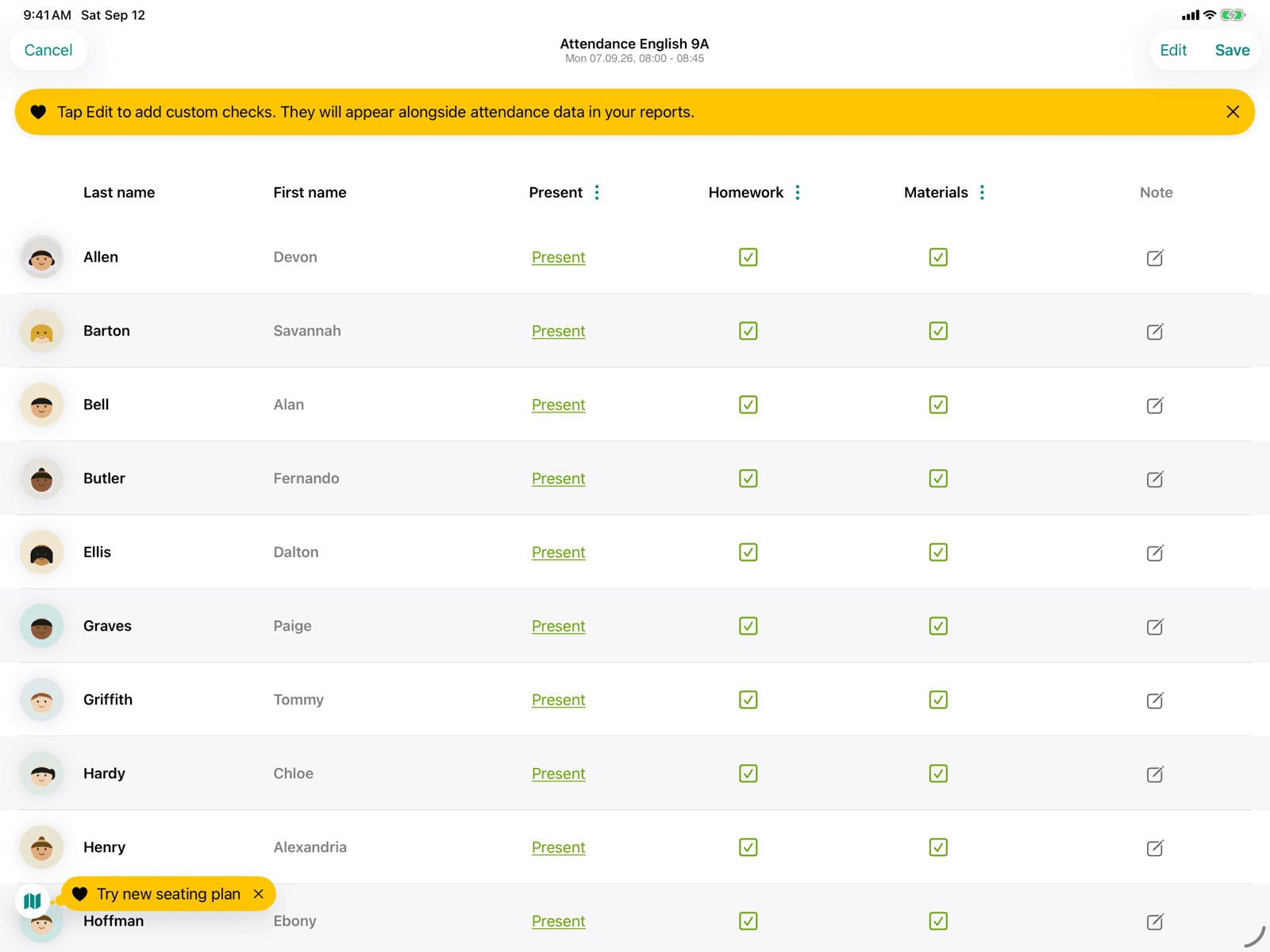Attendance list with profile images