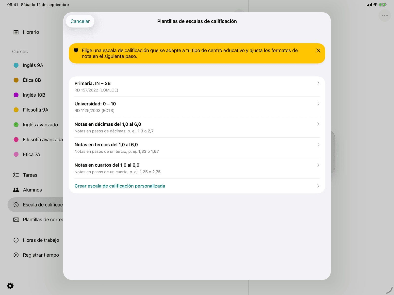 Crear esquema de calificación