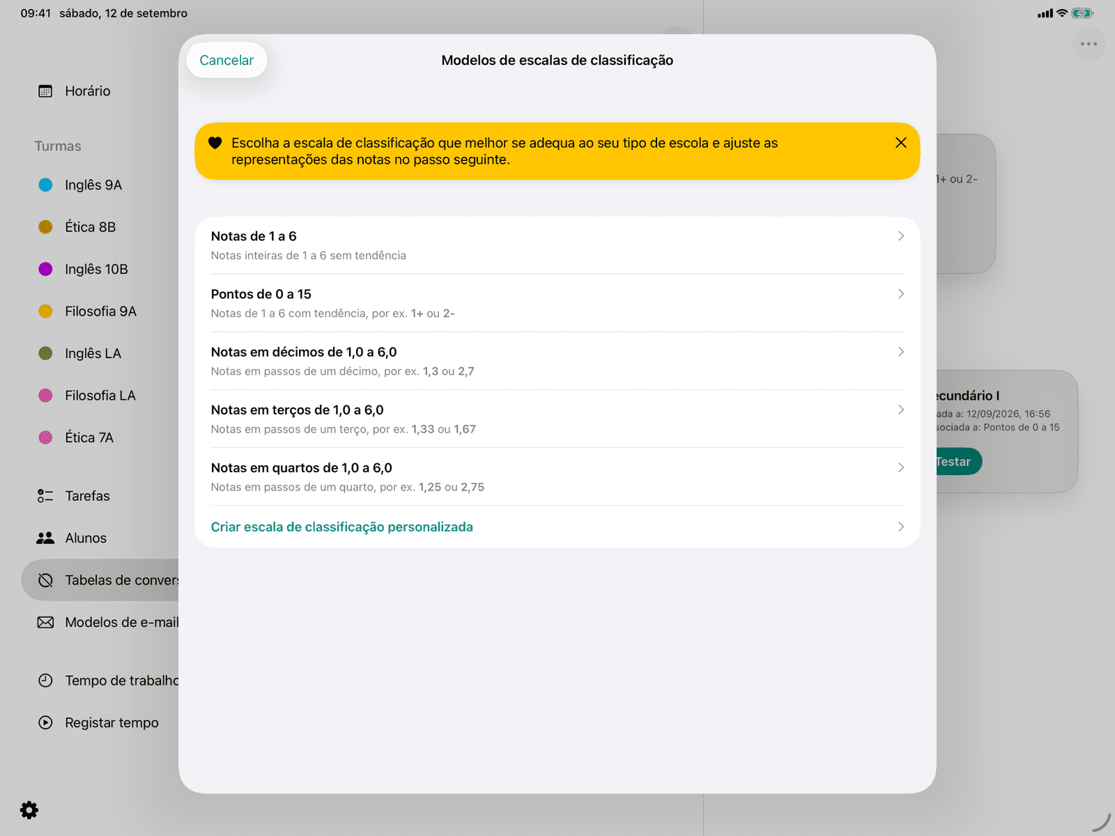 Criar escala de classificação