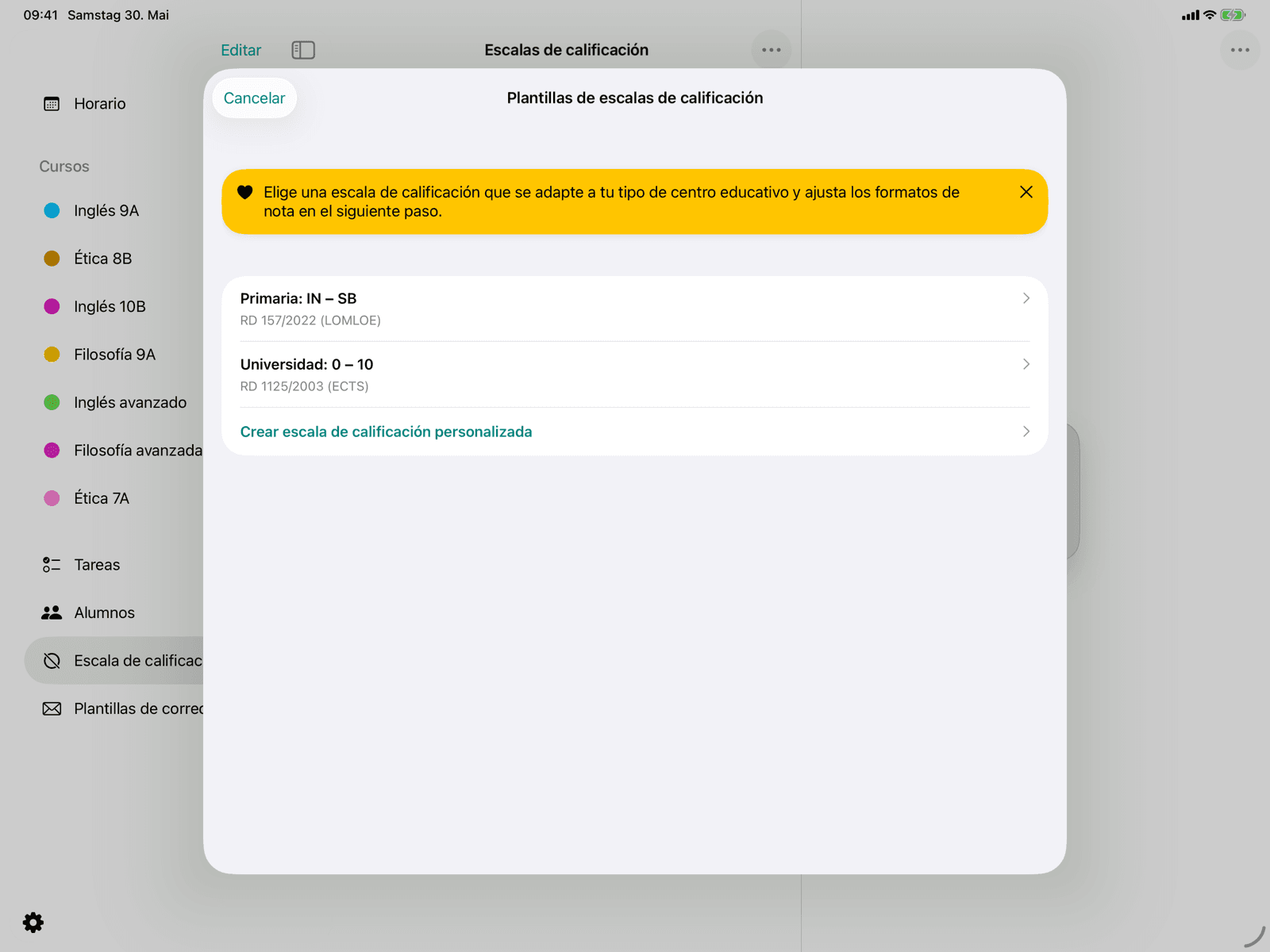 Crear esquema de calificación
