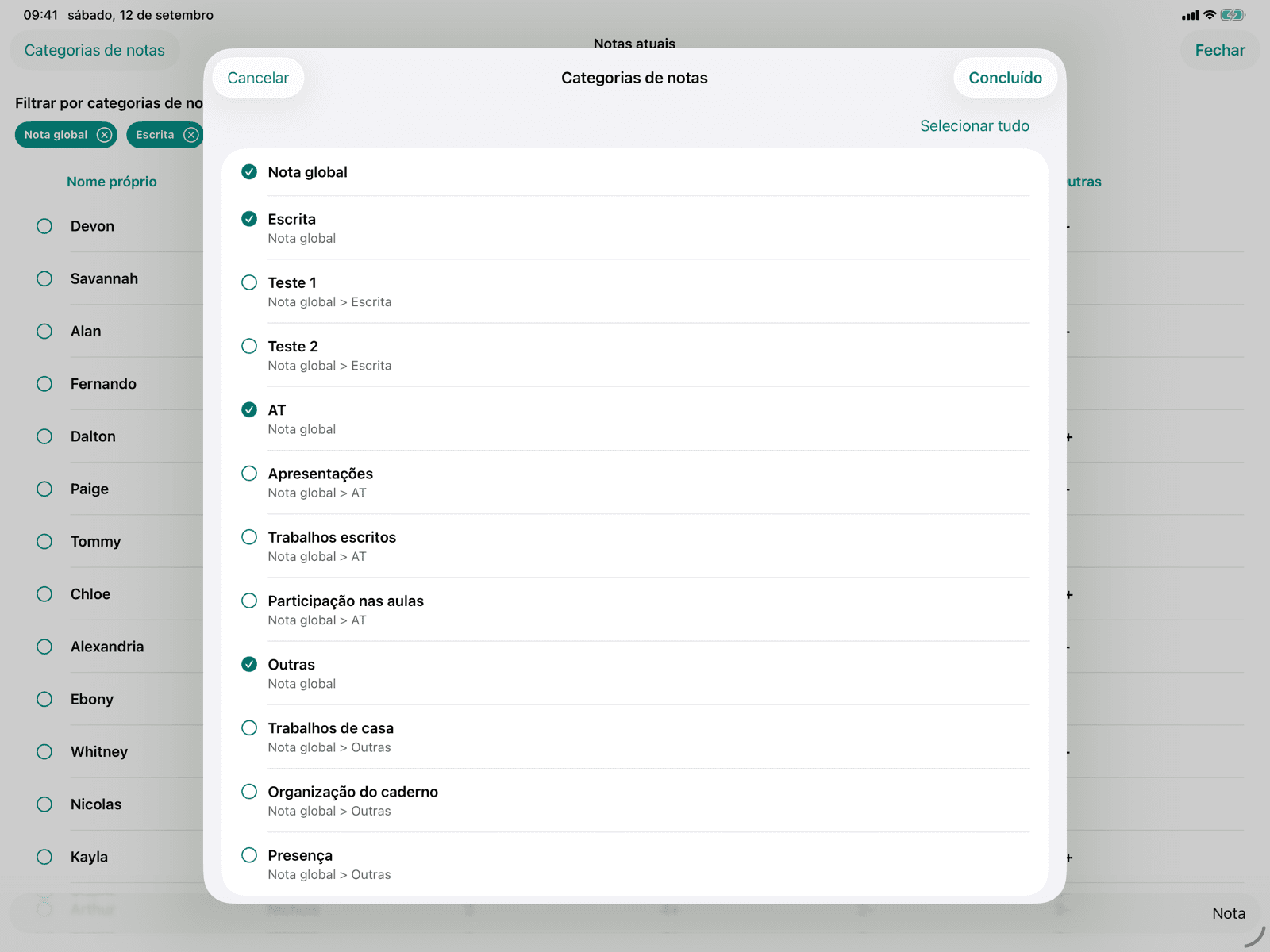 Filtro por categorias de notas