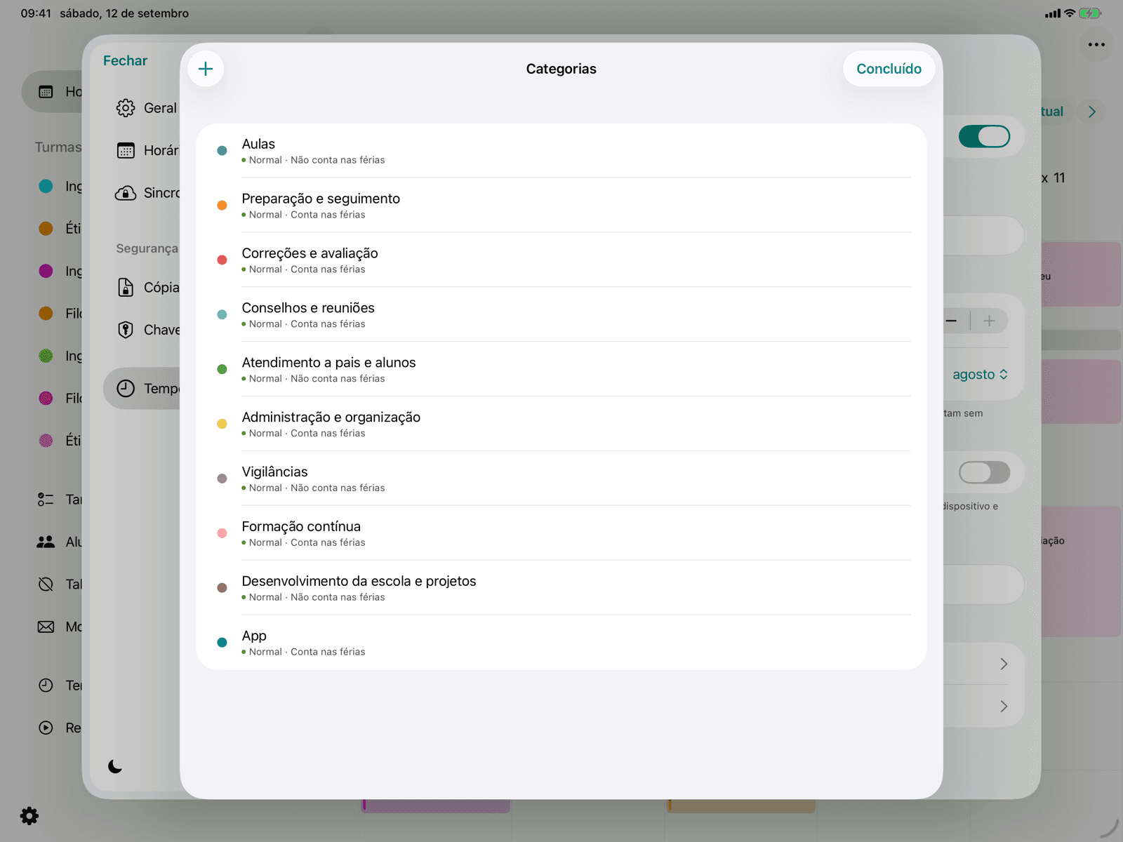Categorias com a carga e o comportamento nas férias