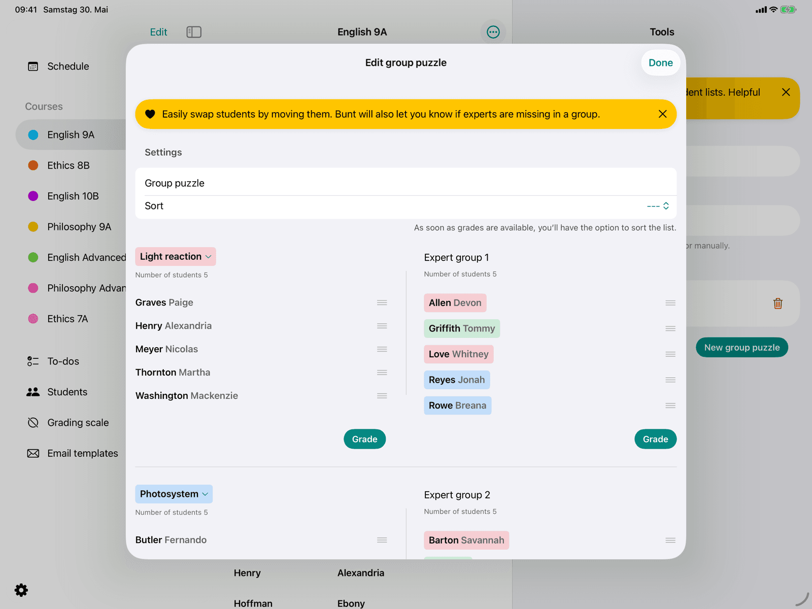Home and expert groups with drag and drop