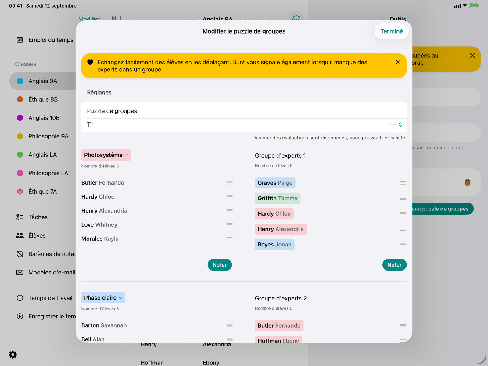 Groupes de base et groupes d'experts en glisser-déposer