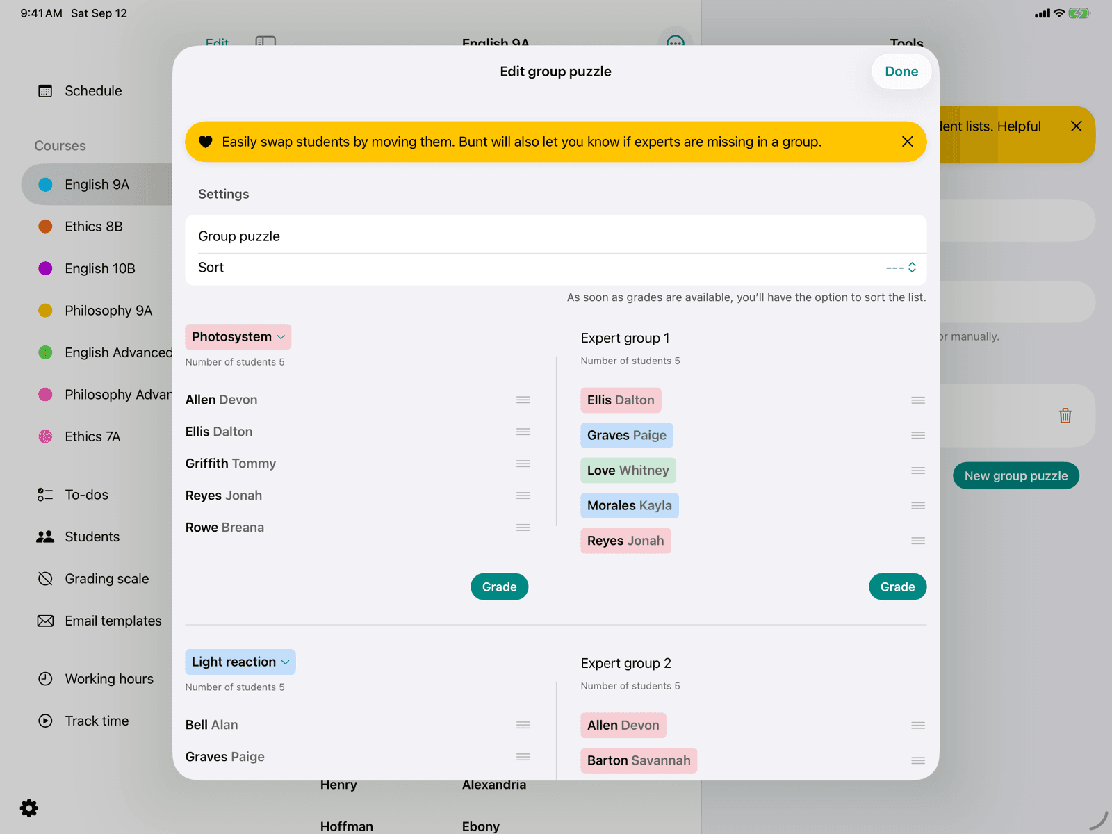 Home and expert groups with drag and drop