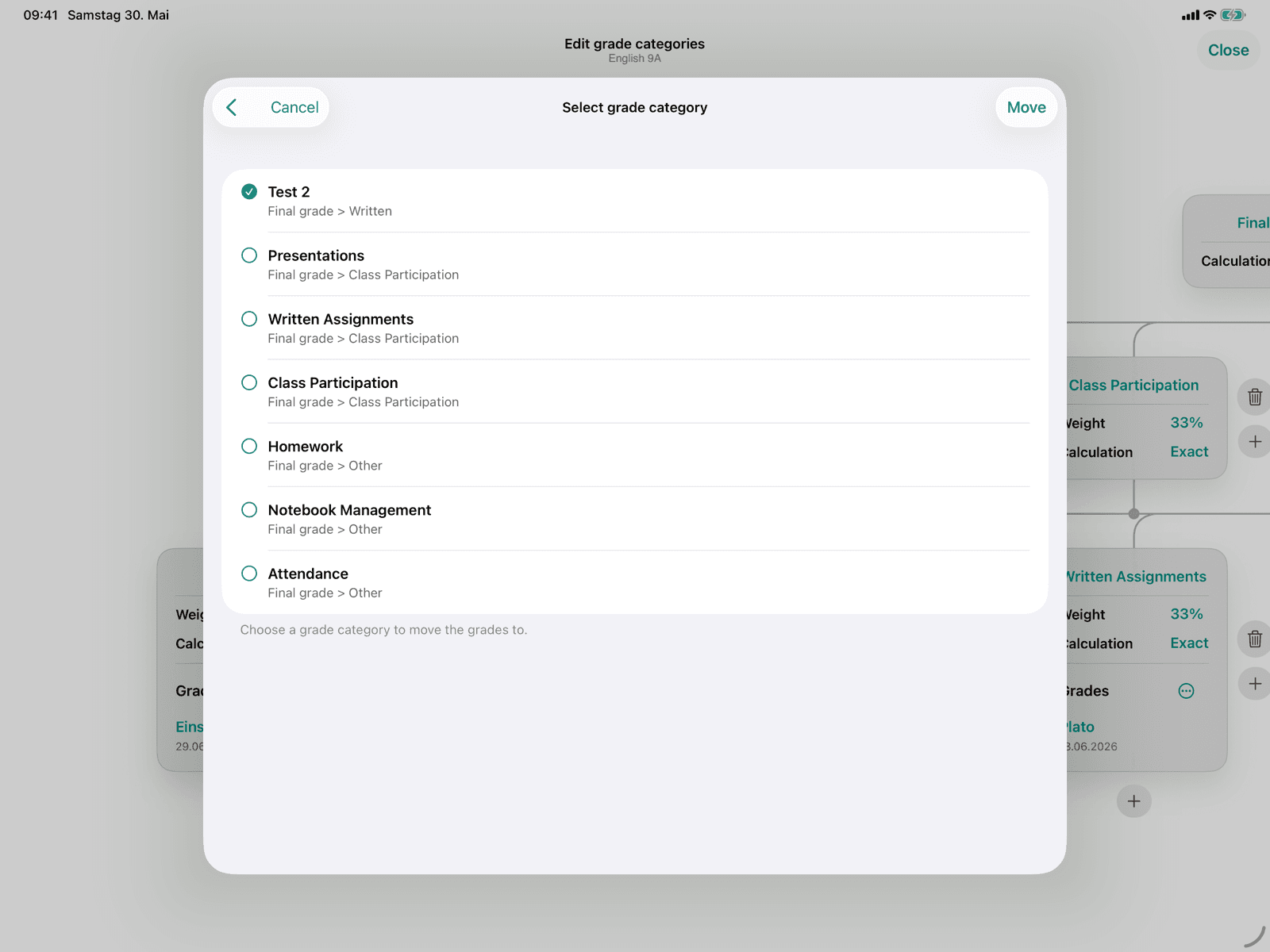 Selecting the target grade category