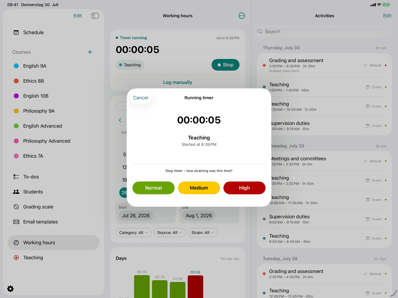 Stopping the timer with strain selection