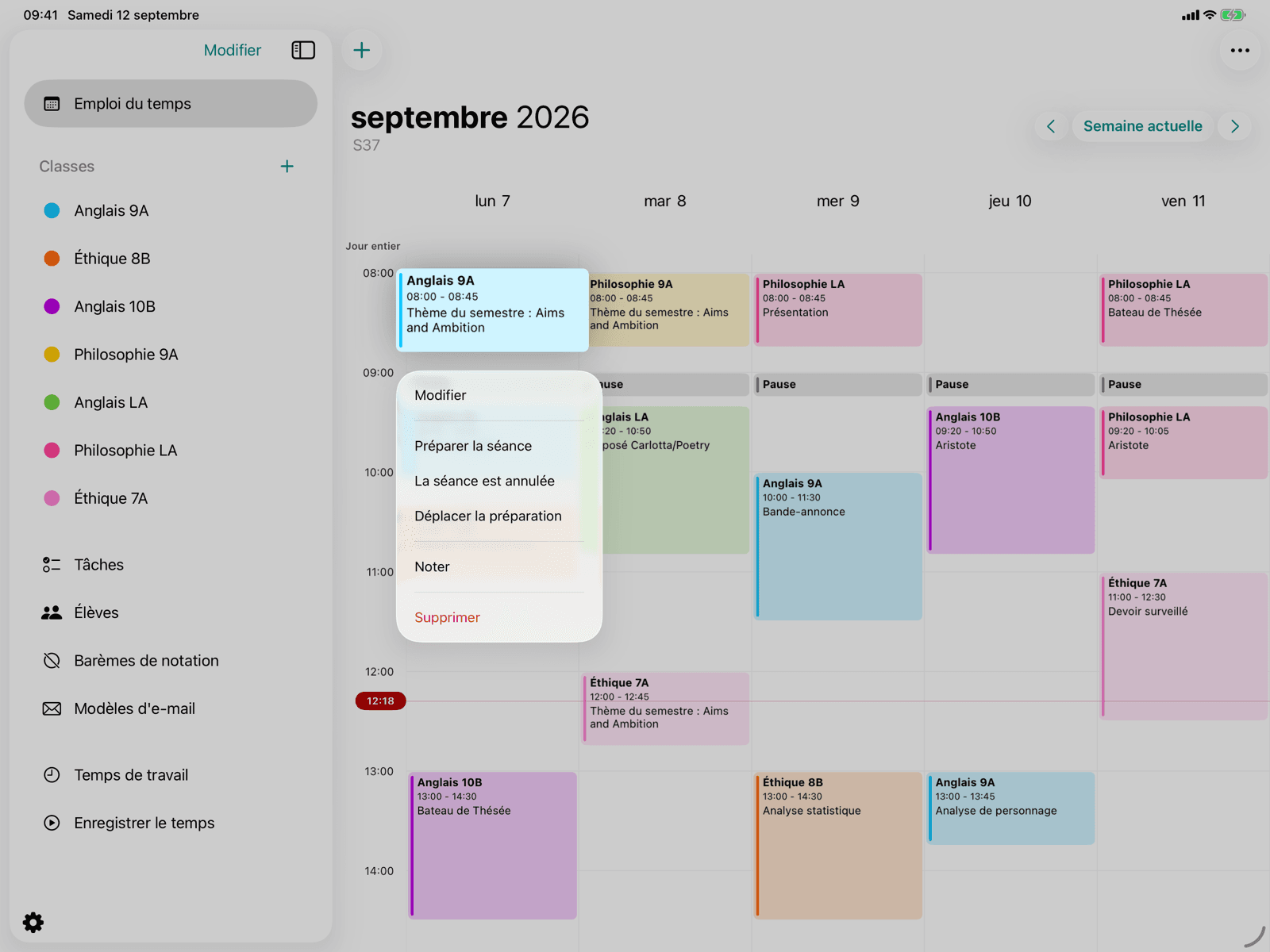 Séance dans le calendrier