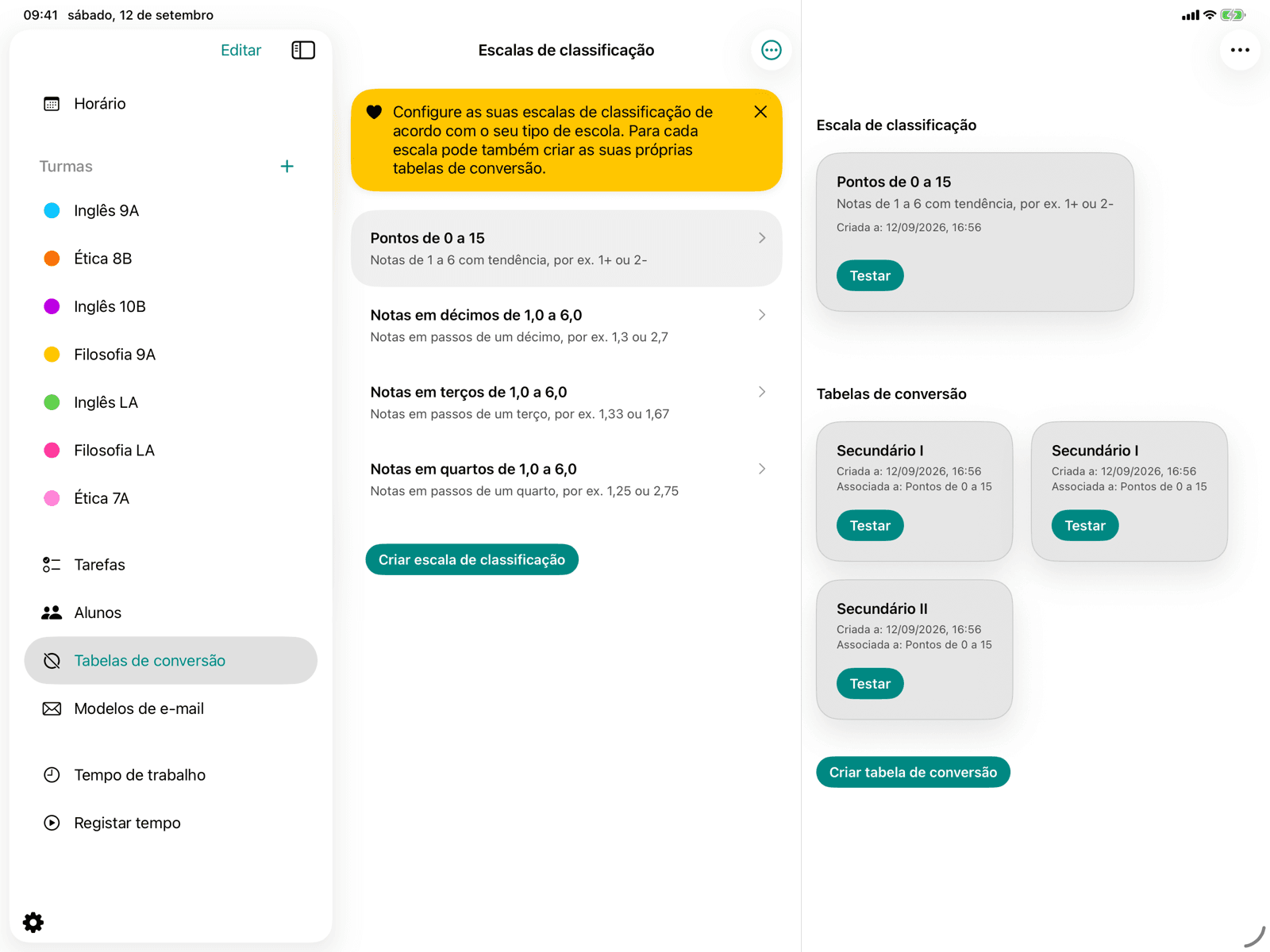 Escalas e tabelas de conversão